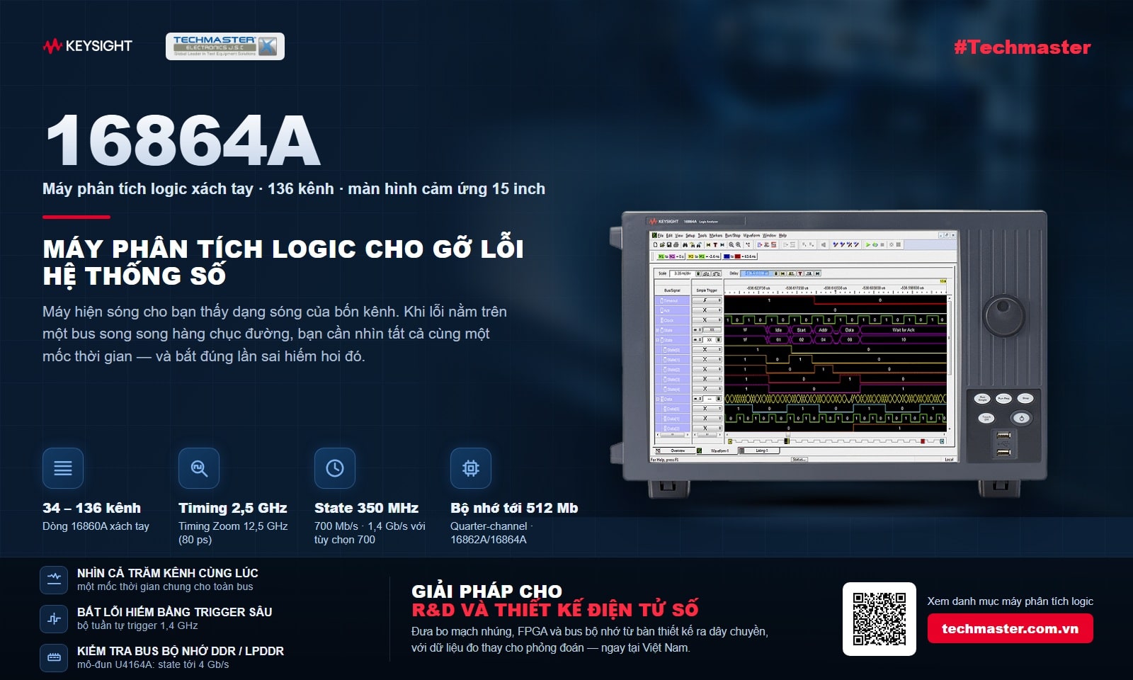 Máy phân tích logic Keysight 16864A 136 kênh dùng gỡ lỗi hệ thống số