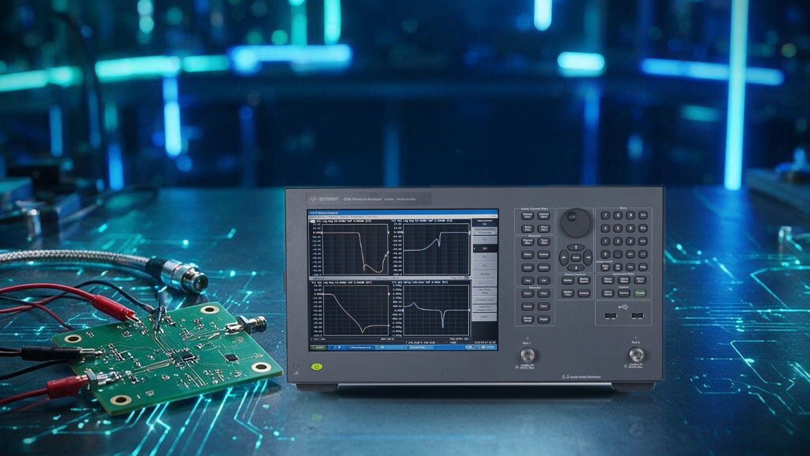 Máy phân tích mạng vector Keysight E5063A đo tham số S linh kiện RF trên bàn lab R&D