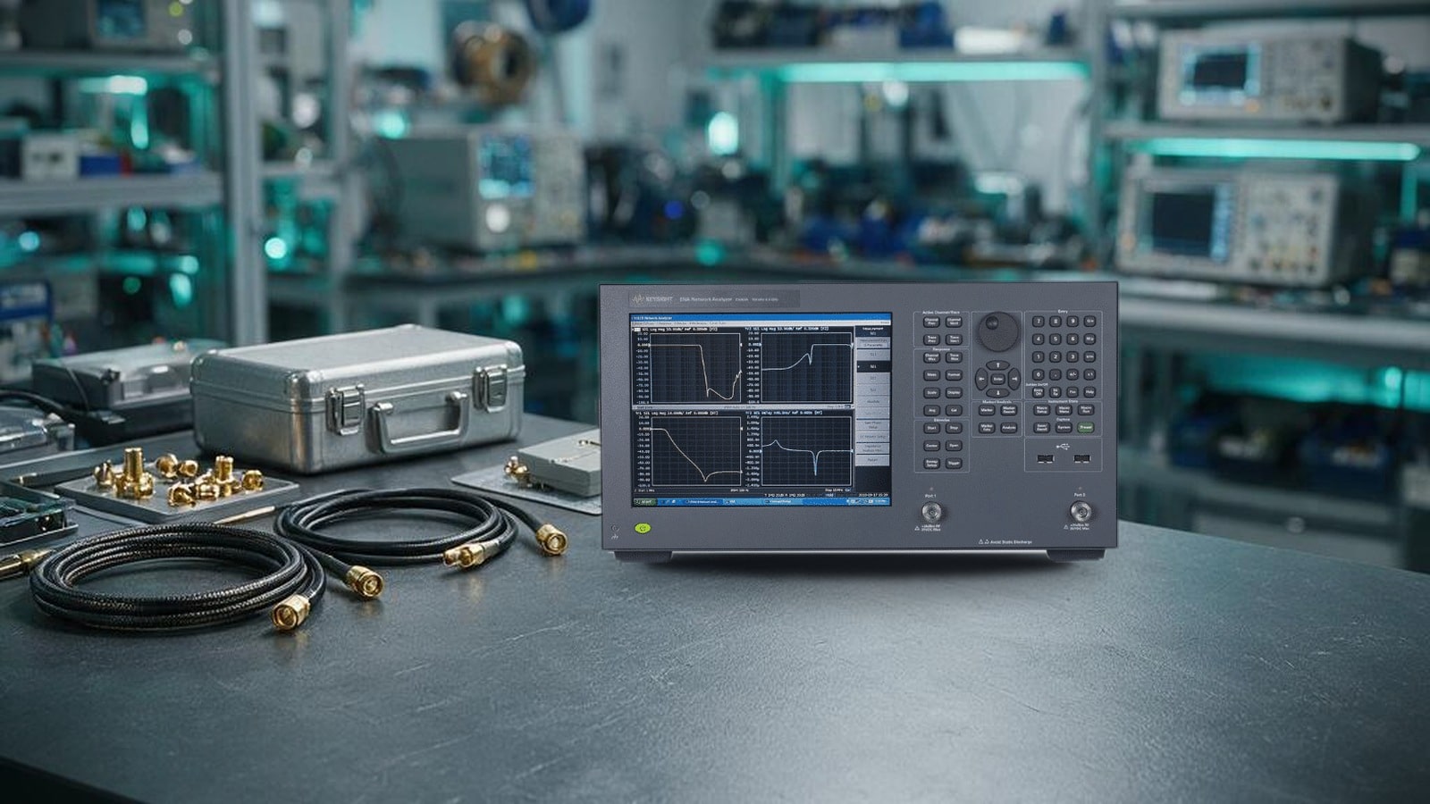 Máy phân tích mạng vector Keysight E5063A trong dây chuyền sản xuất và hiệu chuẩn RF