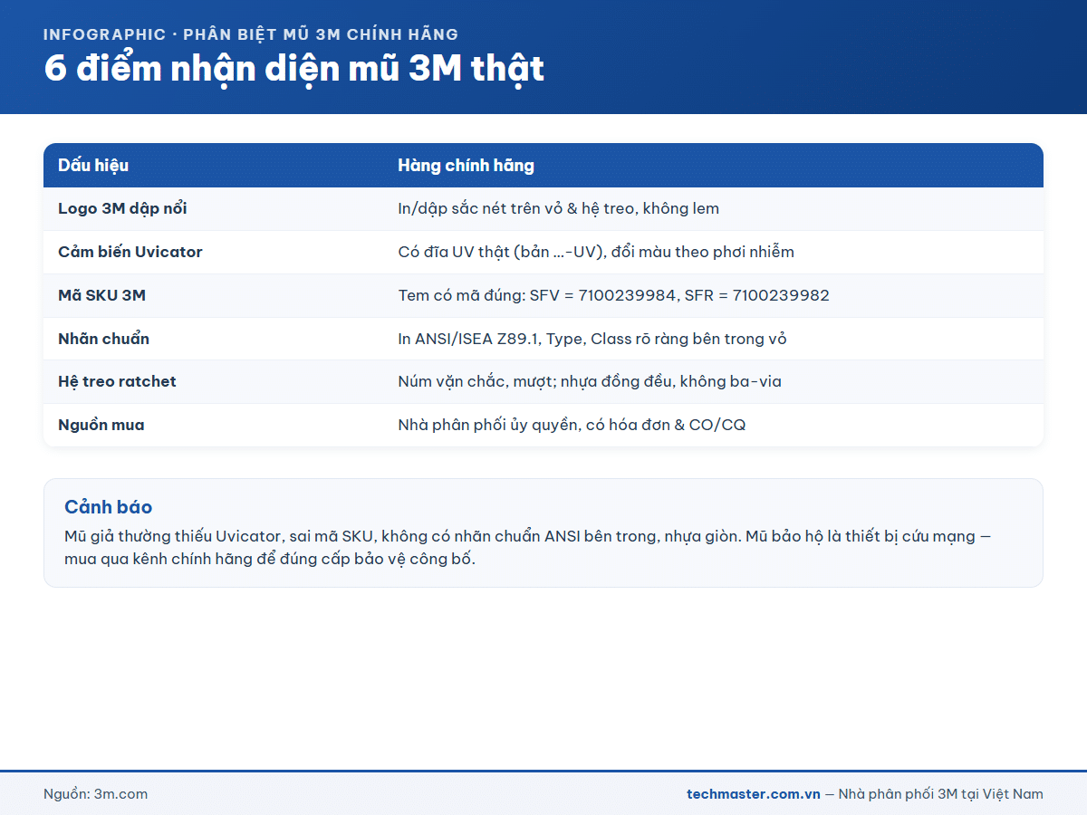 6 điểm nhận diện mũ bảo hộ 3M chính hãng