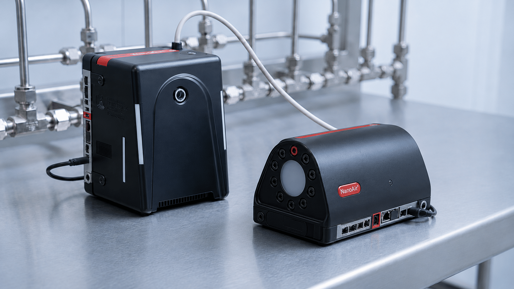 Máy đếm hạt tiểu phân khí nano PMS NanoAir trong khu vực gas panel nhà máy bán dẫn