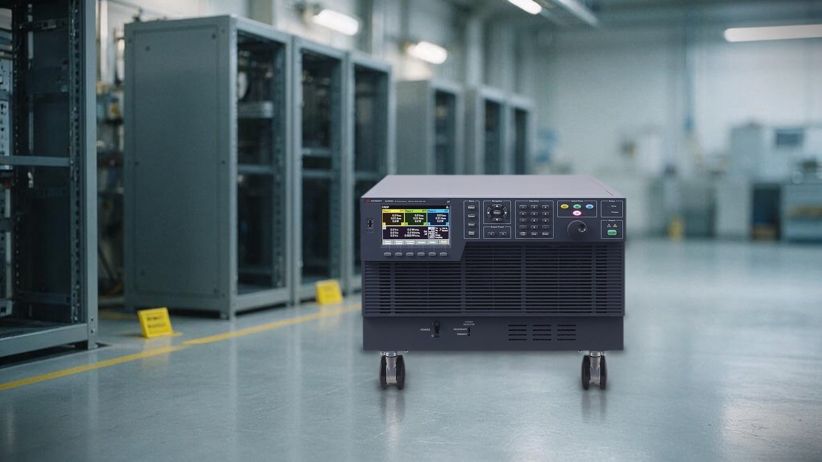Nguồn AC ba pha Keysight AC6906H 6 kVA trong khu vực thử nghiệm của nhà máy điện tử