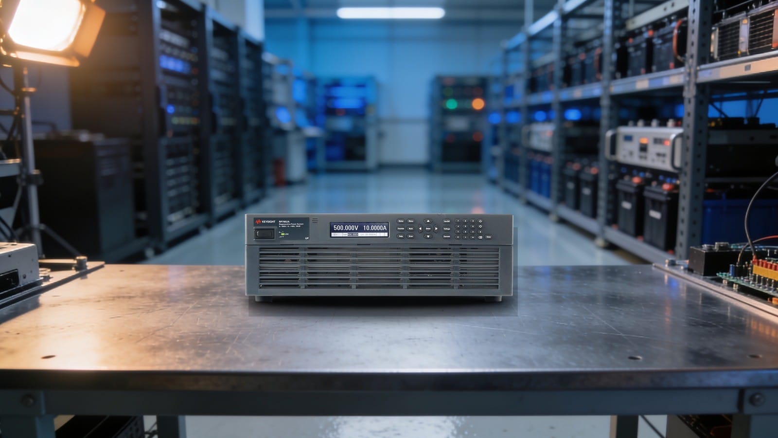 Hệ nguồn tái sinh RP7900 Keysight trong phòng thử nghiệm pin và xe điện EV