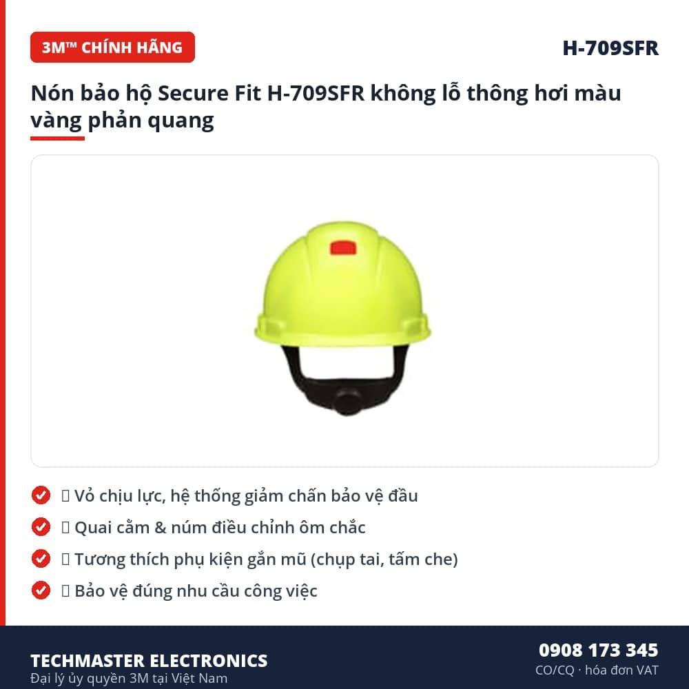 Nón bảo hộ Secure Fit H-709SFR không lỗ thông hơi màu vàng phản quang – đặc điểm & thông số chính