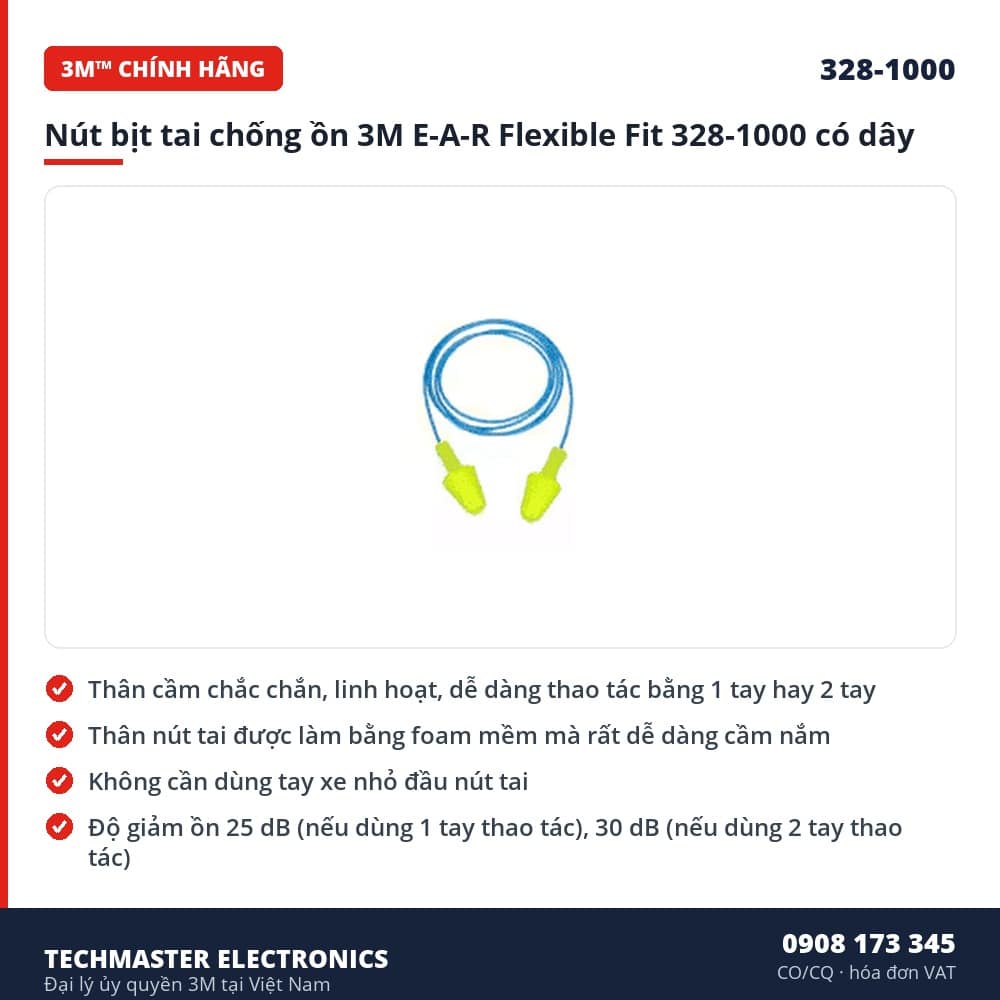 Nút bịt tai chống ồn 3M E-A-R Flexible Fit 328-1000 có dây – đặc điểm & thông số chính