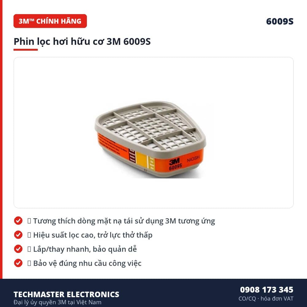 Phin lọc hơi hữu cơ 3M 6009S – đặc điểm & thông số chính