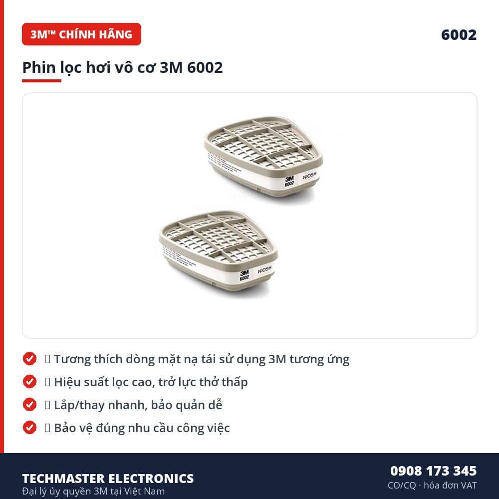 Phin lọc hơi vô cơ 3M 6002 – đặc điểm & thông số chính