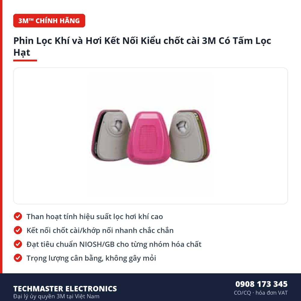 Phin Lọc Khí và Hơi Kết Nối Kiểu chốt cài 3M Có Tấm Lọc Hạt – đặc điểm & thông số chính