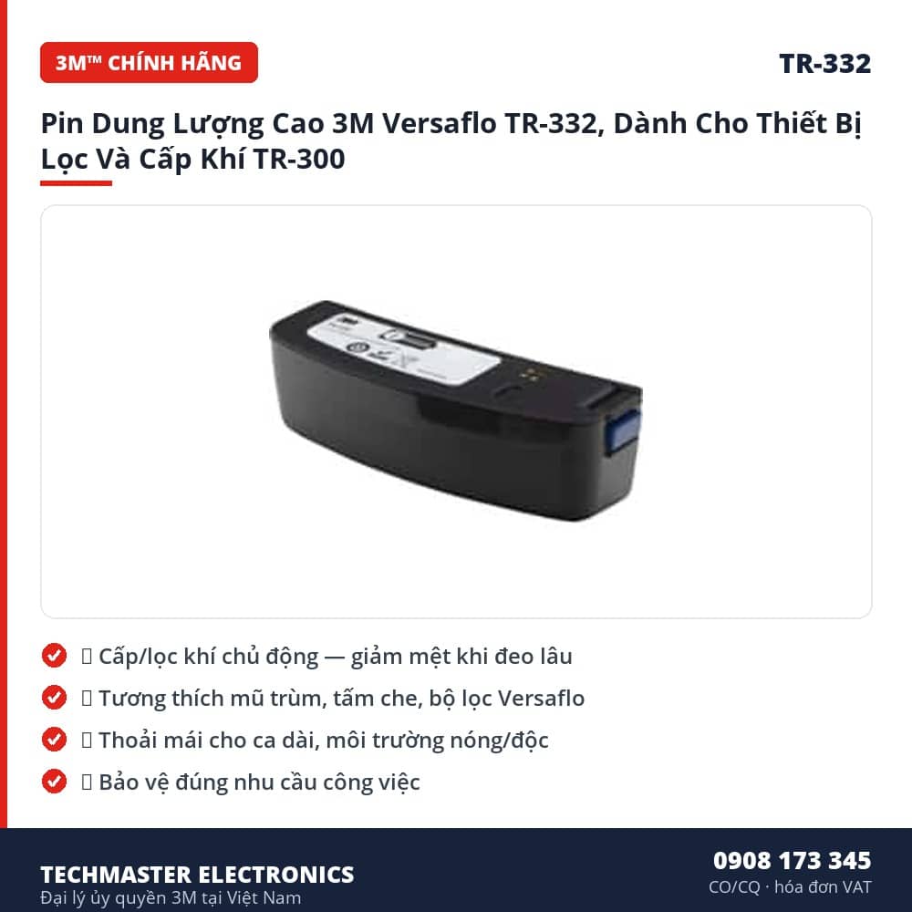 Pin Dung Lượng Cao 3M Versaflo TR-332, Dành Cho Thiết Bị Lọc Và Cấp – đặc điểm & thông số chính