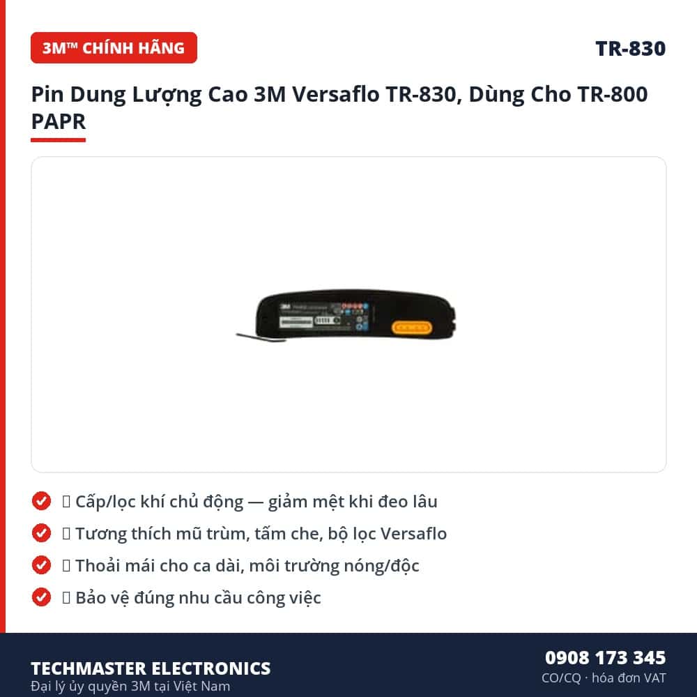 Pin Dung Lượng Cao 3M Versaflo TR-830, Dùng Cho TR-800 PAPR – đặc điểm & thông số chính