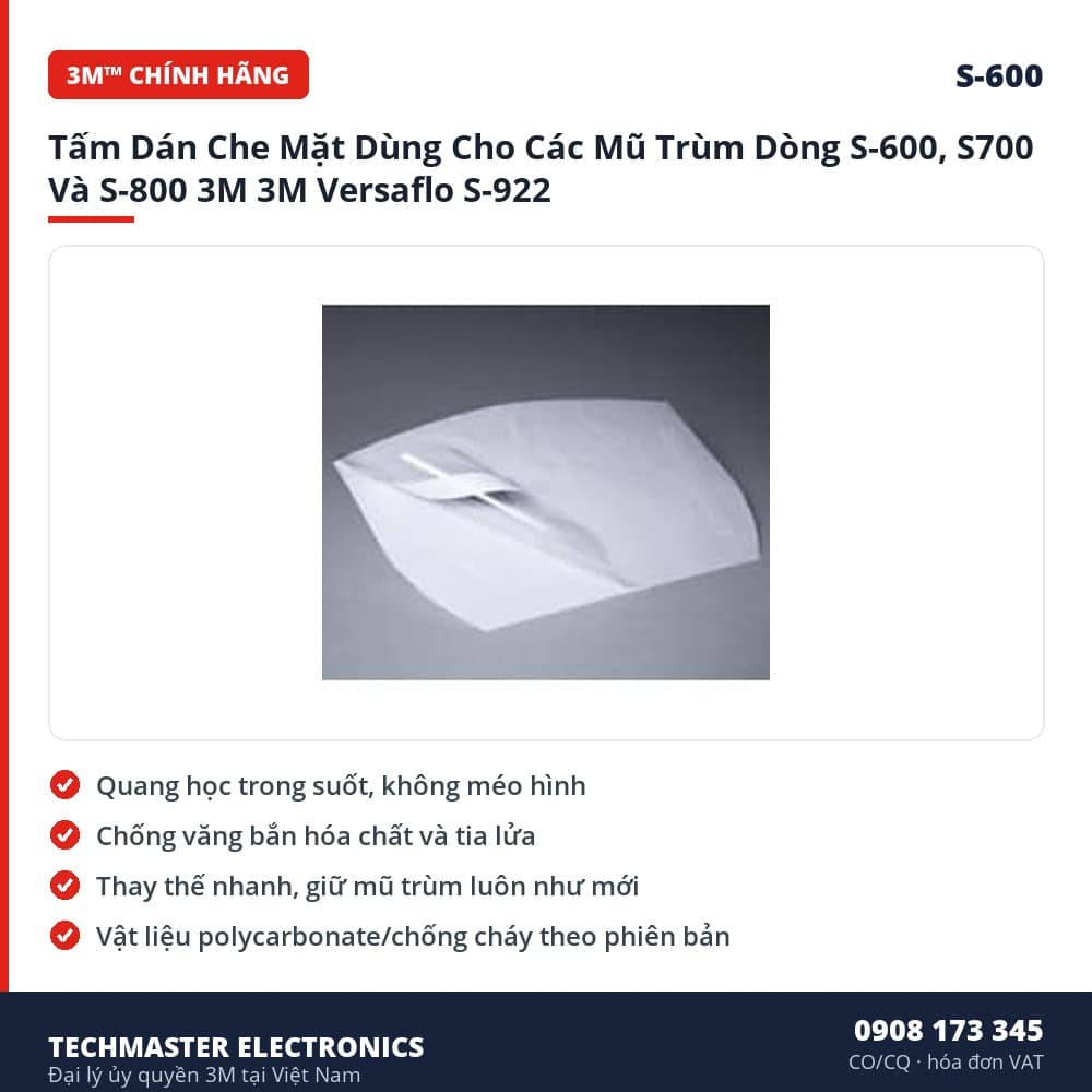 Tấm Dán Che Mặt Dùng Cho Các Mũ Trùm Dòng S-600, S700 Và S-800 3M 3M – đặc điểm & thông số chính