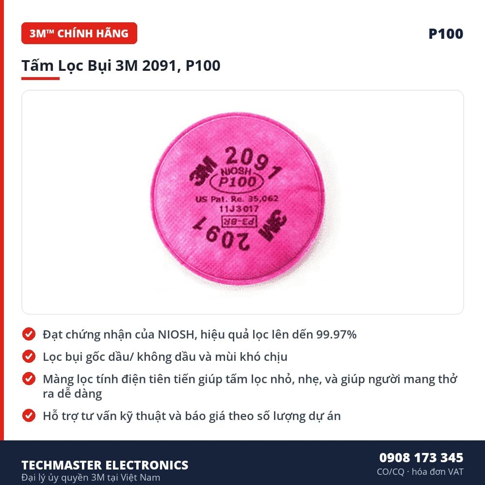 Tấm Lọc Bụi 3M 2091, P100 – đặc điểm & thông số chính