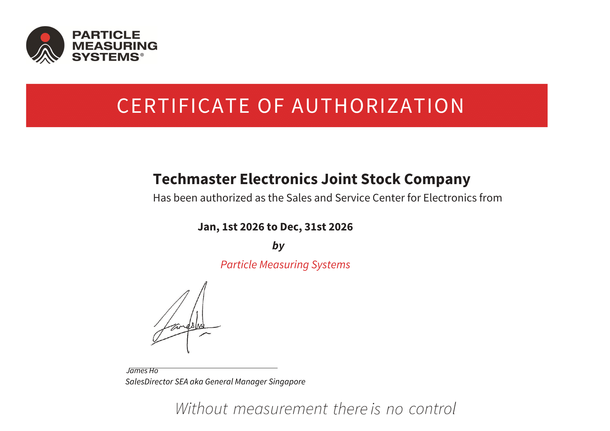 Techmaster 2026 PMS Certificate of Authorization updated