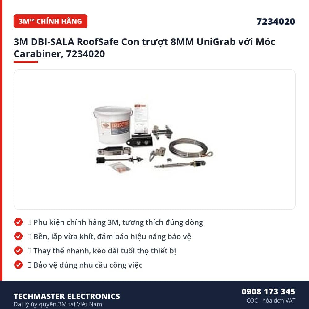 3M DBI-SALA RoofSafe Con trượt 8MM UniGrab với Móc Carabiner, 7234020 – đặc điểm & thông số chính