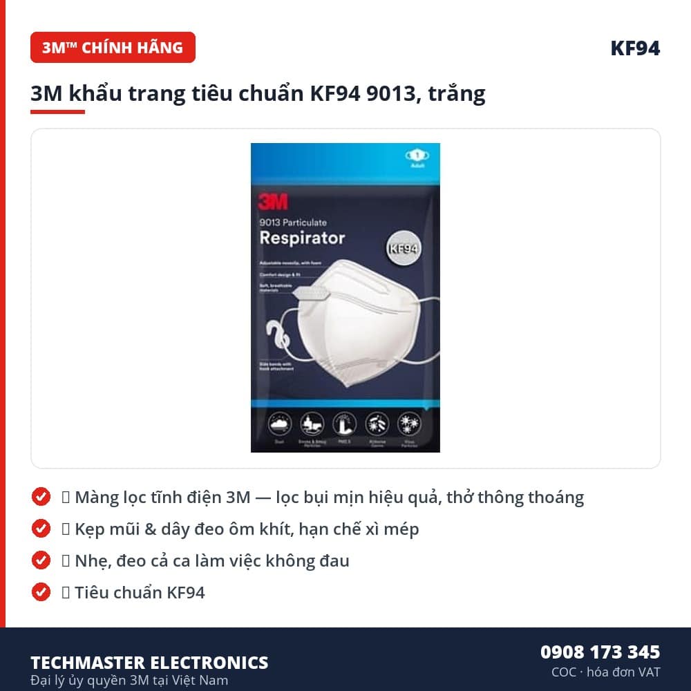 3M khẩu trang tiêu chuẩn KF94 9013, trắng – đặc điểm & thông số chính