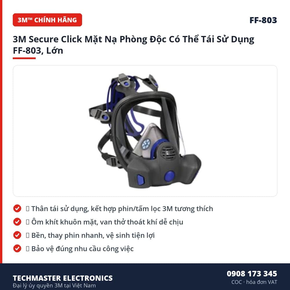 3M Secure Click Mặt Nạ Phòng Độc Có Thể Tái Sử Dụng FF-803, Lớn – đặc điểm & thông số chính