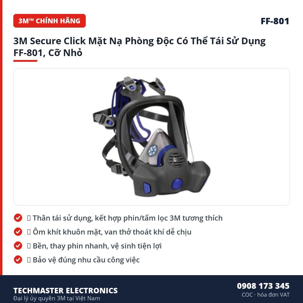 3M Secure Click Mặt Nạ Phòng Độc Có Thể Tái Sử Dụng FF-801, Cỡ Nhỏ – đặc điểm & thông số chính