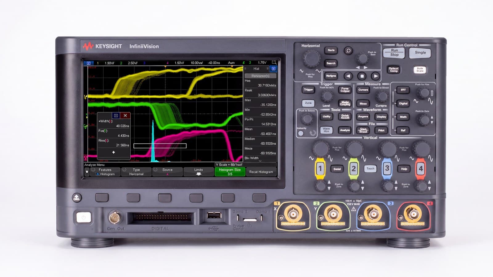 Mặt trước máy hiện sóng độ phân giải cao Keysight MSOX3104G với 4 đầu vào BNC