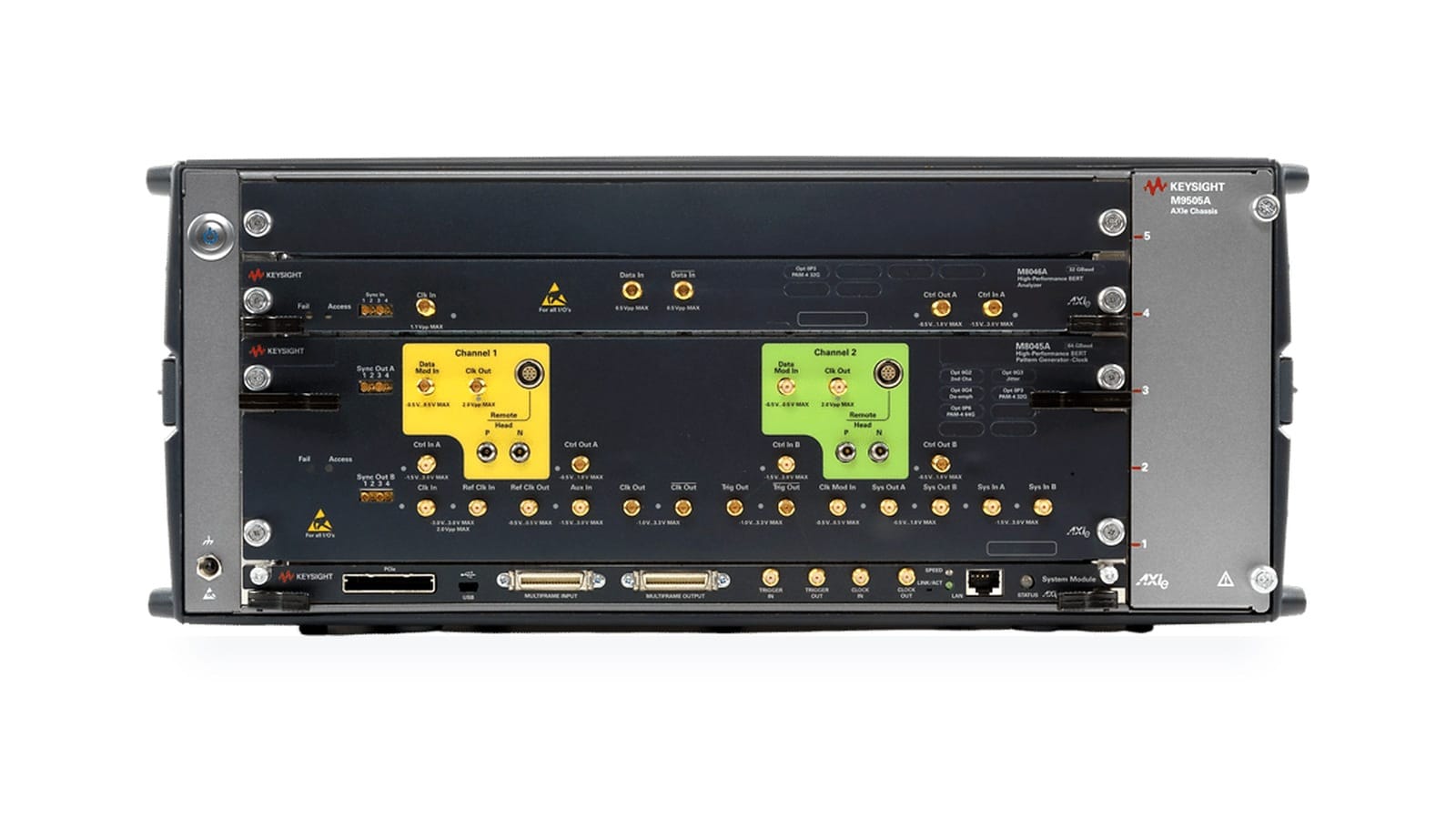 Hệ thống BERT Keysight M8040A trong khung AXIe dùng đo kiểm 800G Ethernet lớp điện