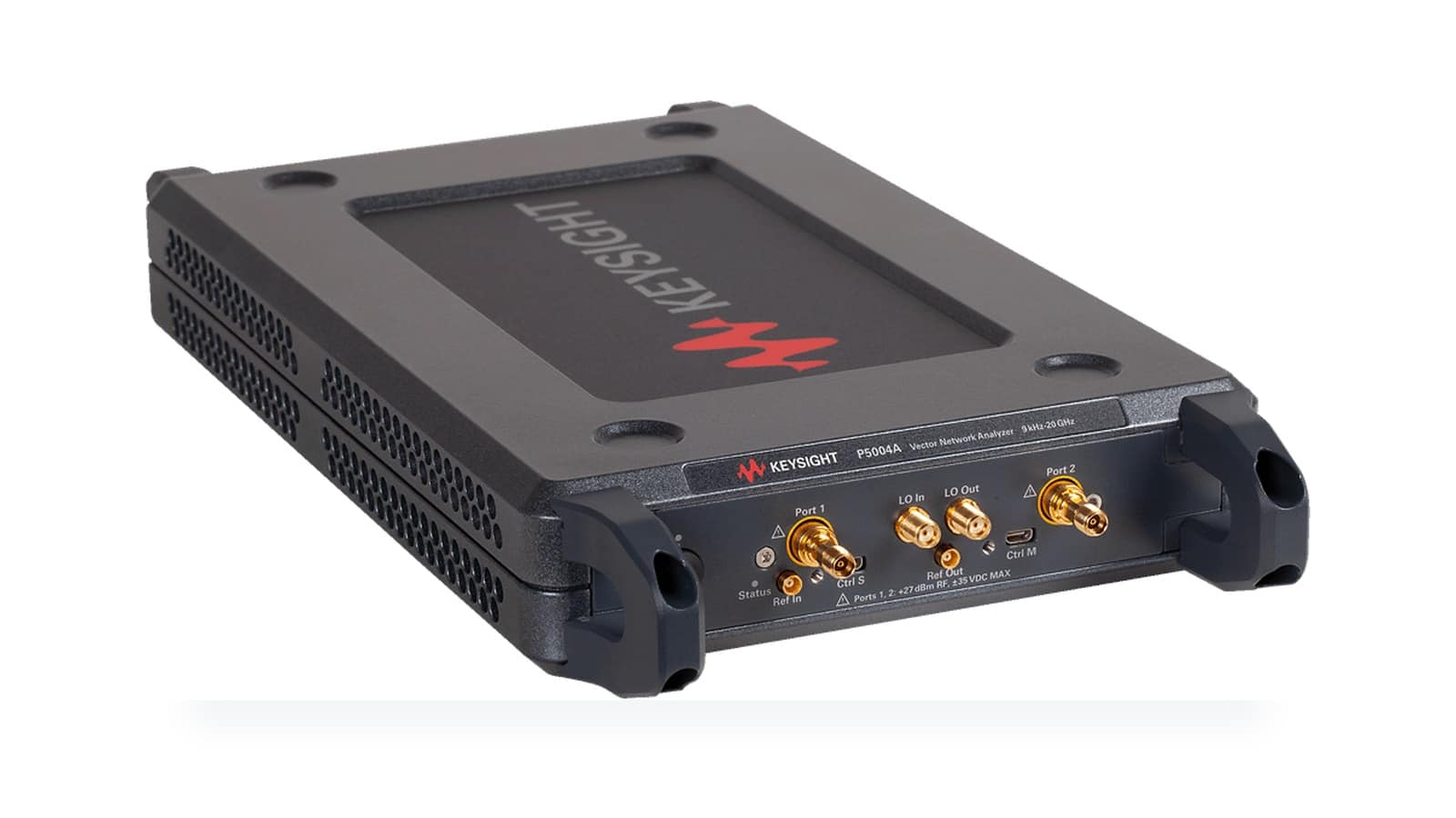 Máy phân tích mạng vector USB Streamline 9 kHz-20 GHz, hai cổng đo, có ngõ Ref In/Ref Out va LO In/LO Out (nhãn trên máy trong ảnh ghi P5004A, cùng dòng P5004)