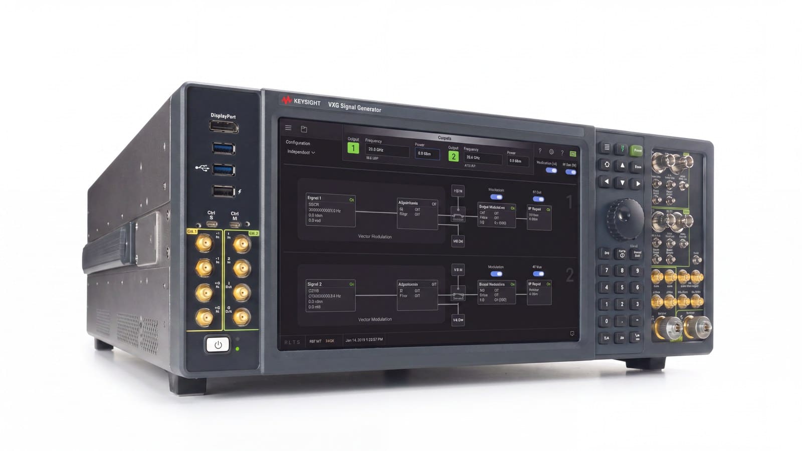 Máy phát tín hiệu vector Keysight VXG M9384B dùng trong chuỗi đo xác nhận mô phỏng hệ thống lượng tử