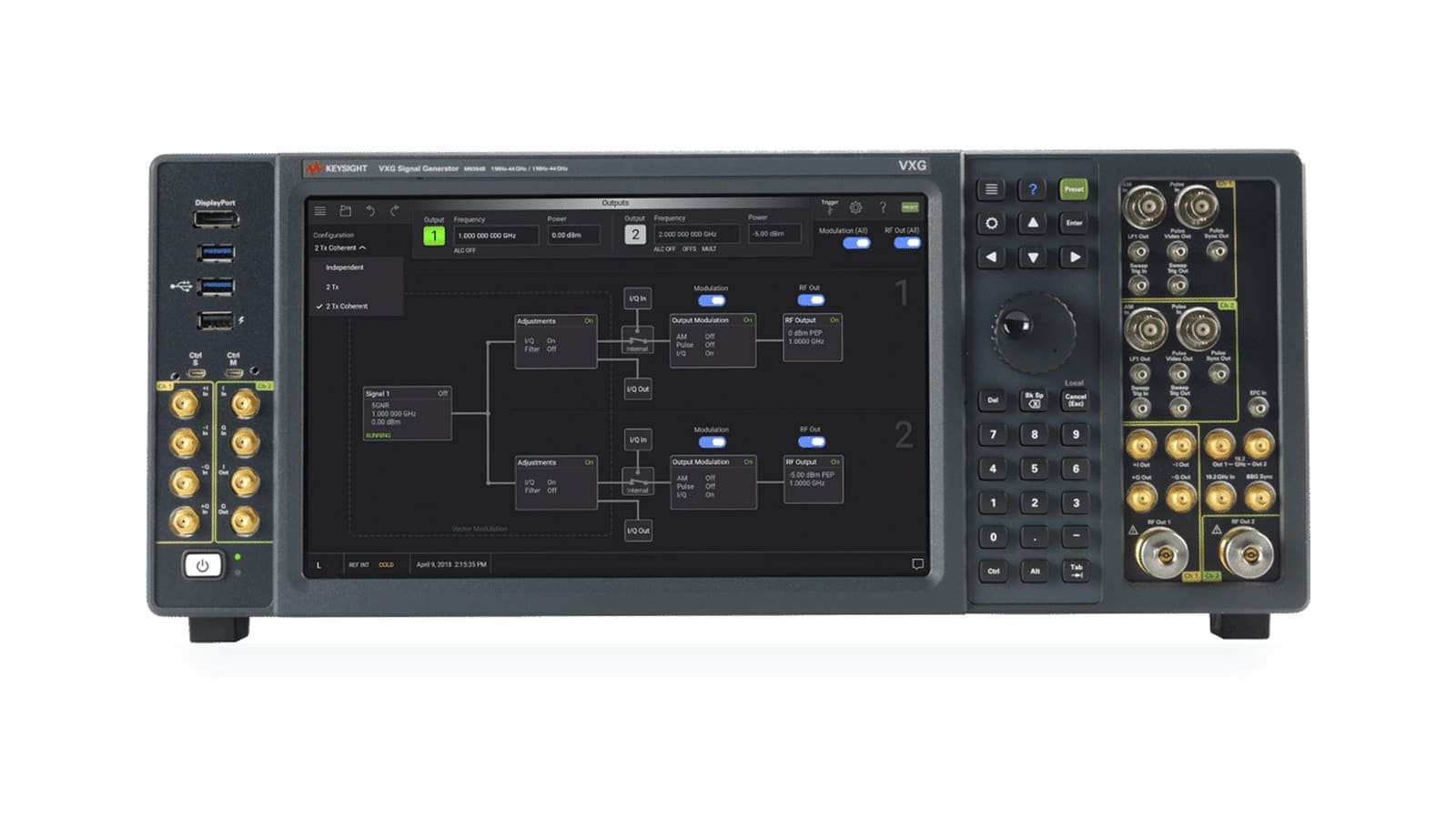 Máy phát tín hiệu vector VXG Keysight M9384B hai kênh, màn hình ở cấu hình 2 Tx Coherent