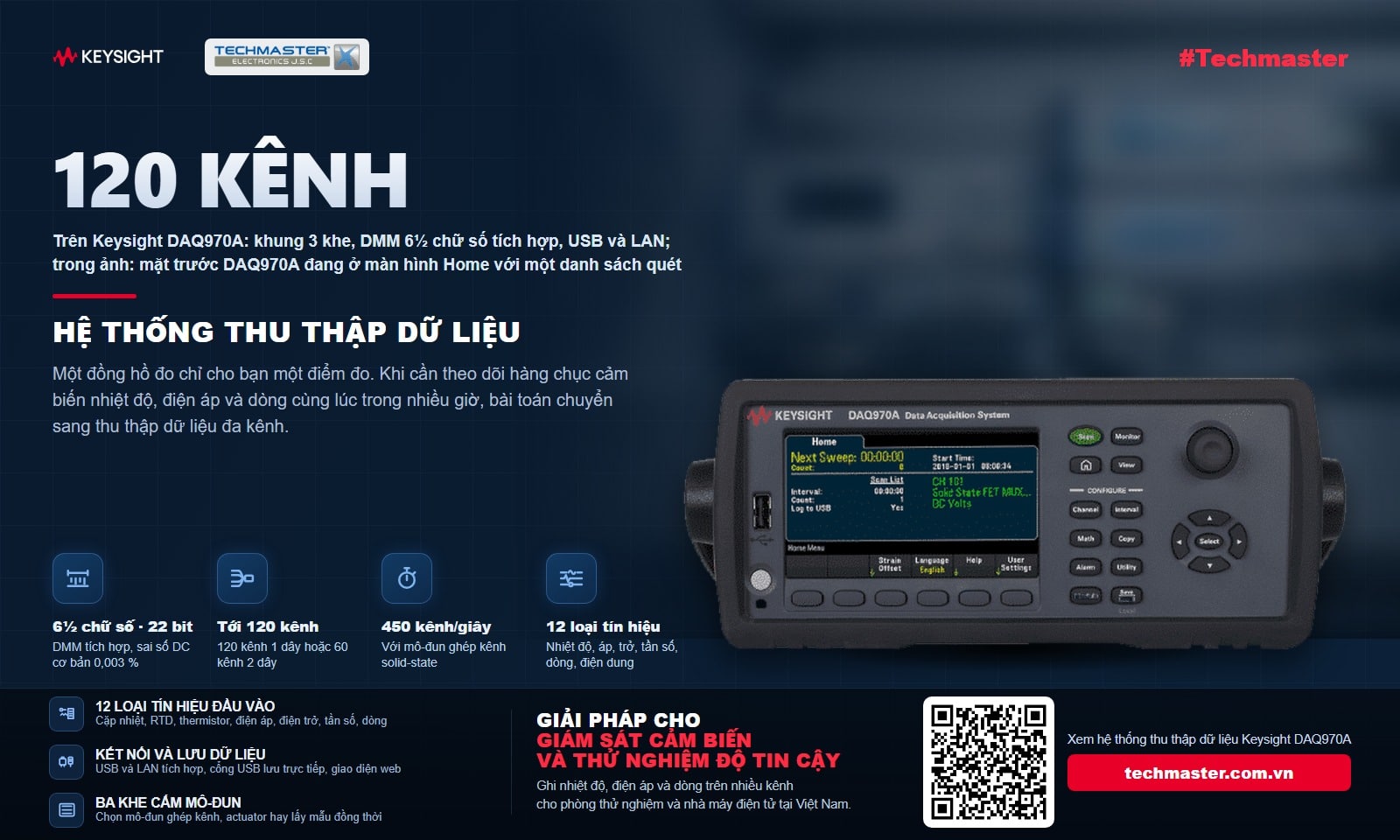 Hệ thống thu thập dữ liệu Keysight DAQ970A với 120 kênh và DMM 6½ chữ số tích hợp