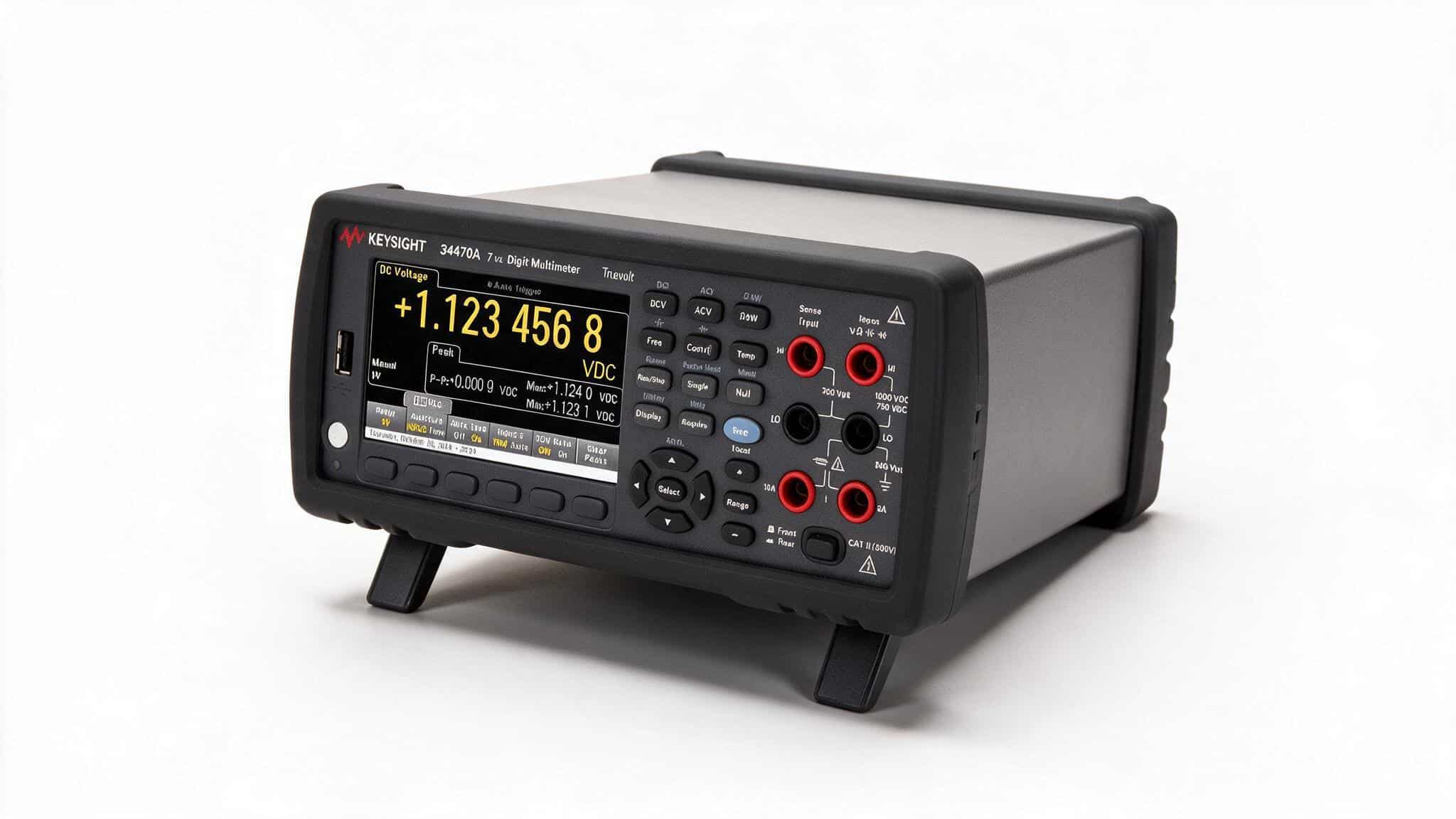 Đồng hồ vạn năng để bàn Keysight 34470A 7½ chữ số góc nghiêng ảnh studio nền trắng