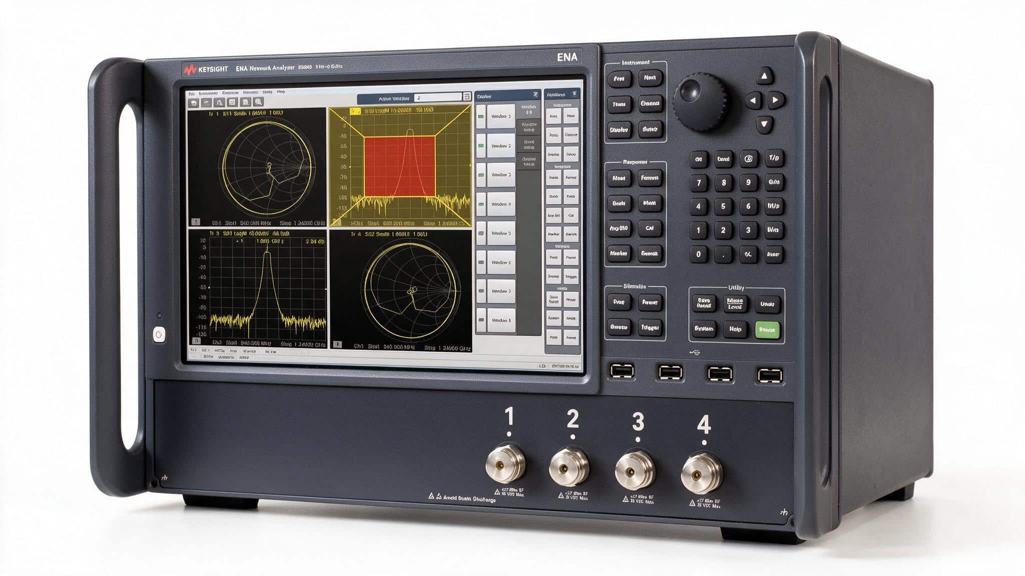 Máy phân tích mạng ENA Keysight E5080B góc nghiêng ba phần tư ảnh studio nền trắng