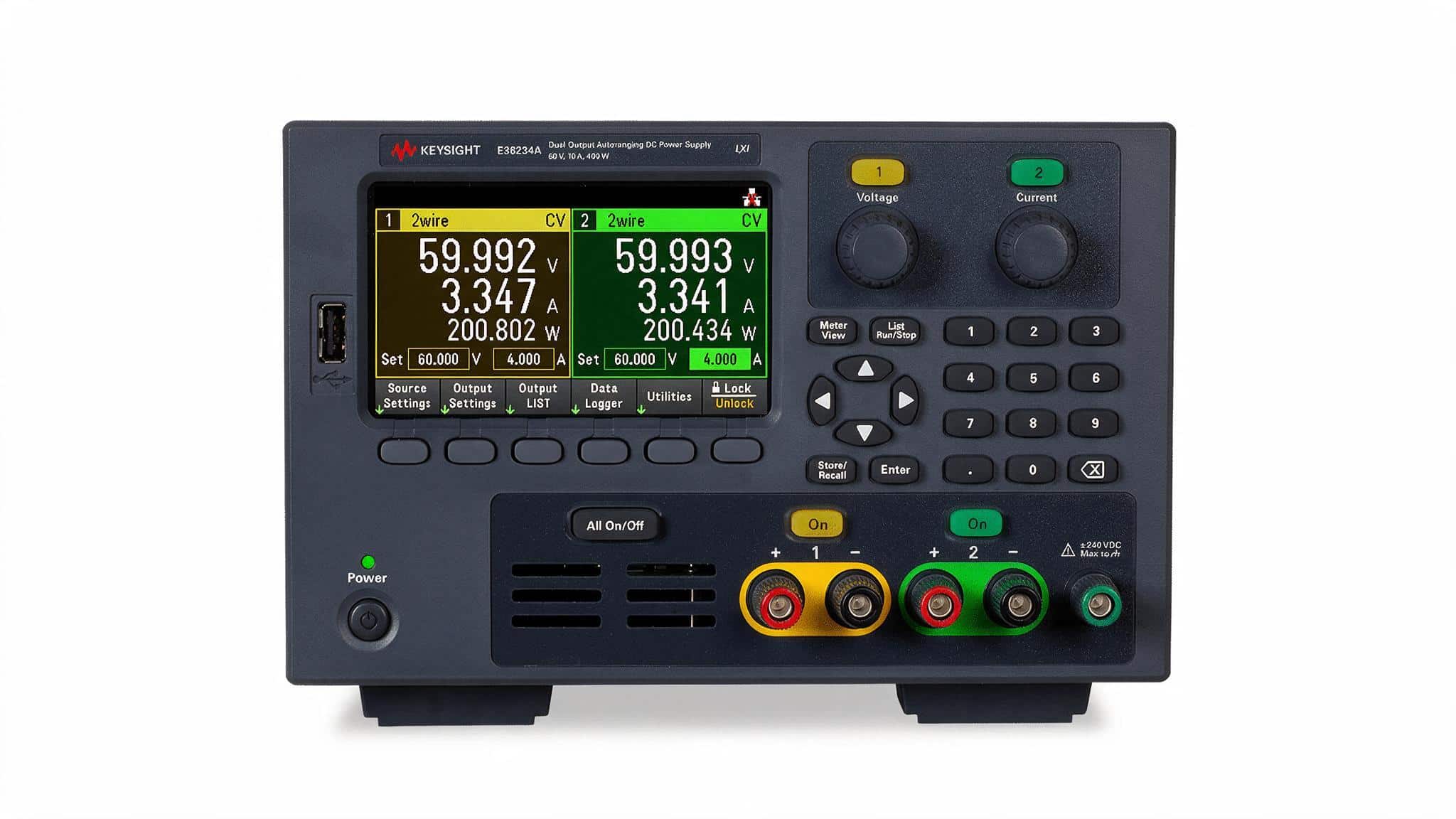 Bộ nguồn DC autoranging Keysight E36234A 60 V 10 A 400 W chính diện ảnh studio nền trắng