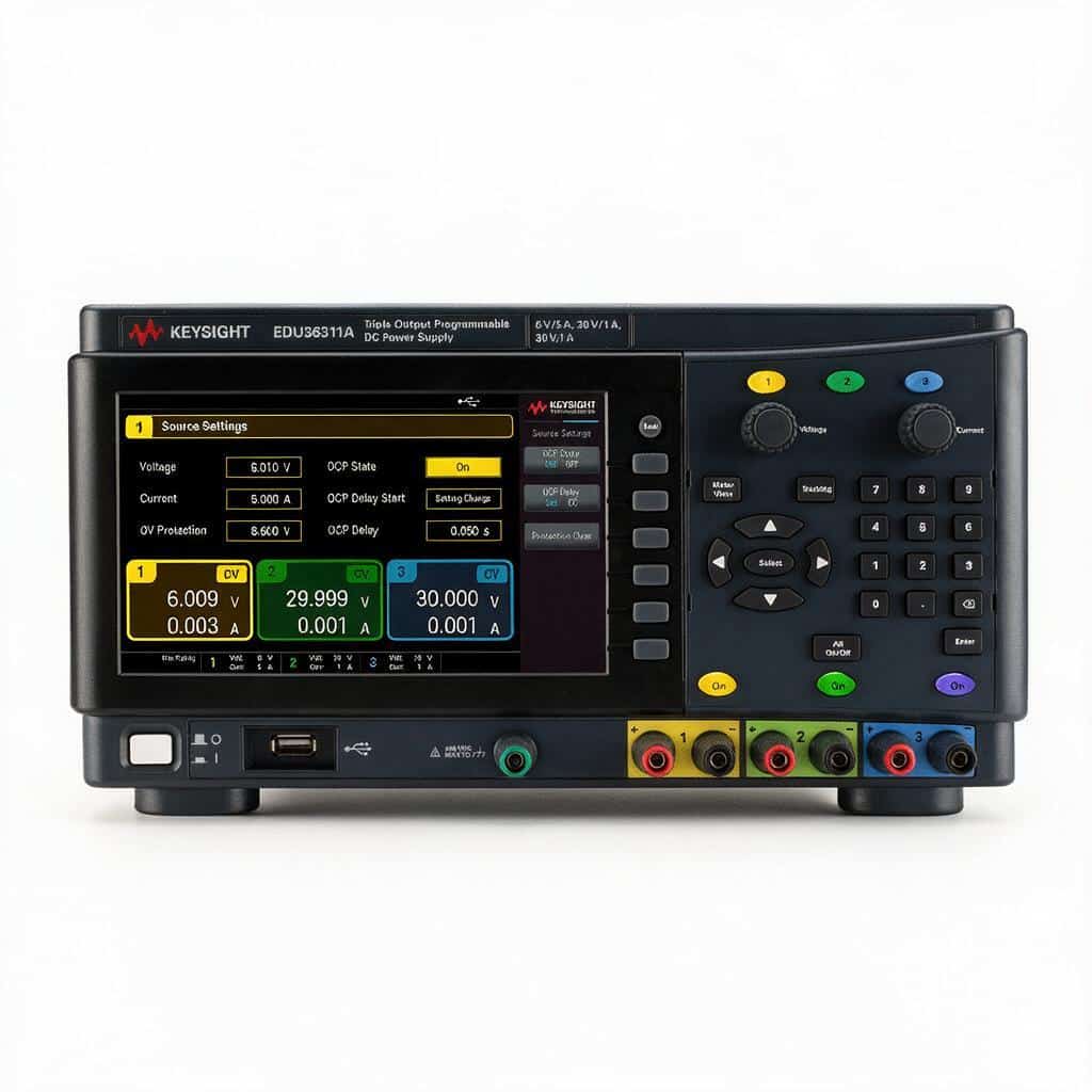 Bộ nguồn DC 3 ngõ ra Keysight EDU36311A 90 W chính diện ảnh studio nền trắng