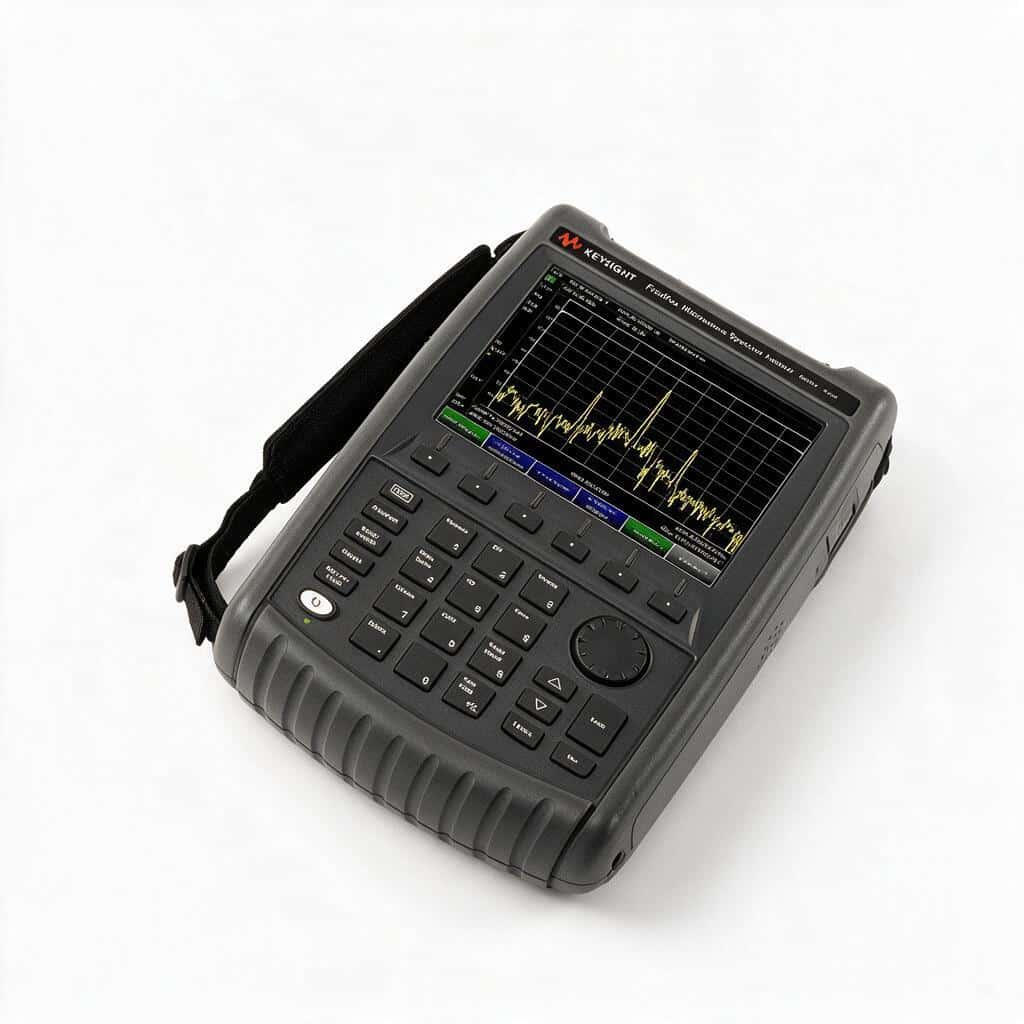 Keysight N9935A FieldFox mặt máy bàn phím và núm điều hướng nhìn từ trên cao ảnh studio nền trắng