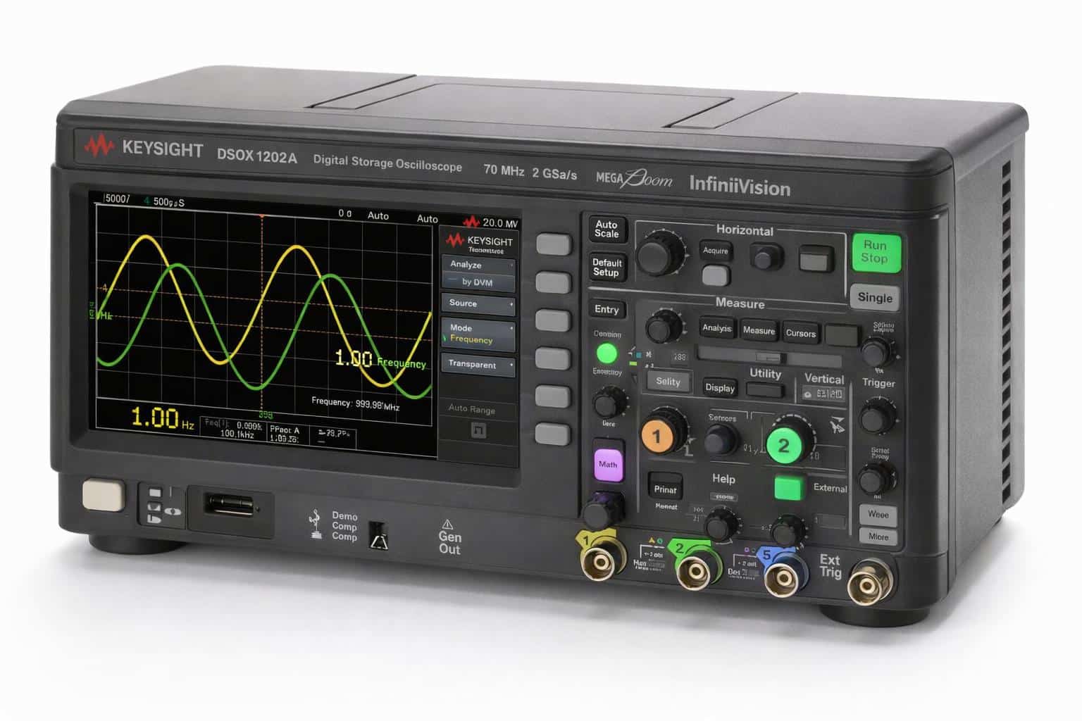 Máy hiện sóng Keysight DSOX1202A 70 MHz hai kênh góc nghiêng ảnh studio nền trắng