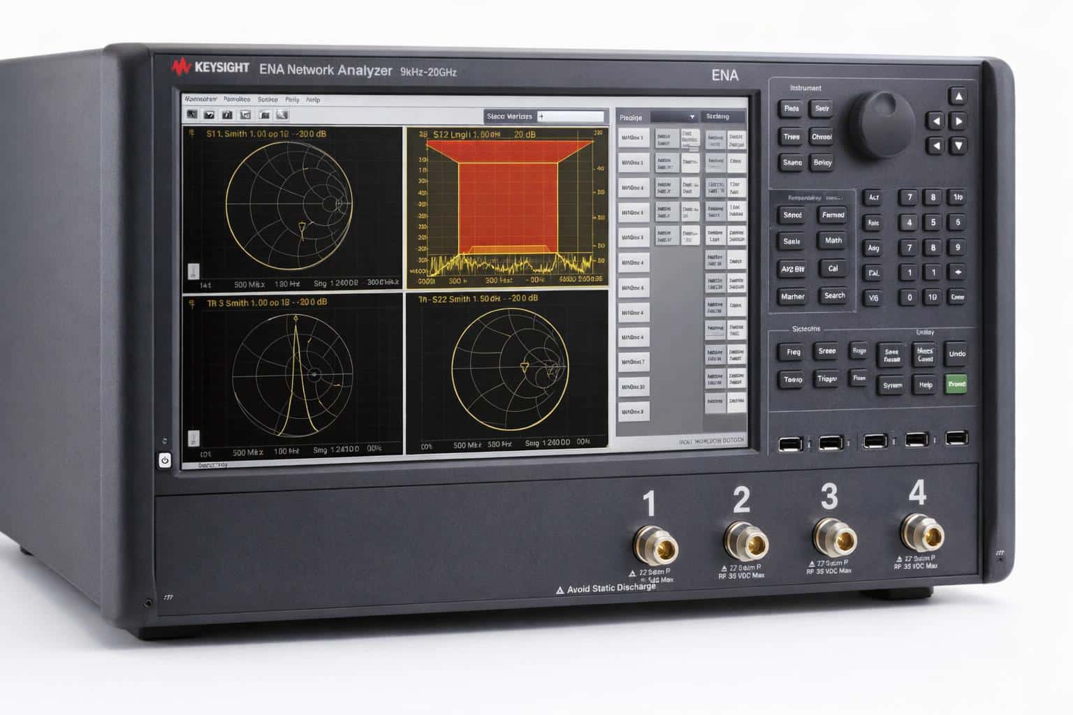 Máy phân tích mạng ENA Keysight E5080B bốn cổng góc nghiêng ảnh studio nền trắng