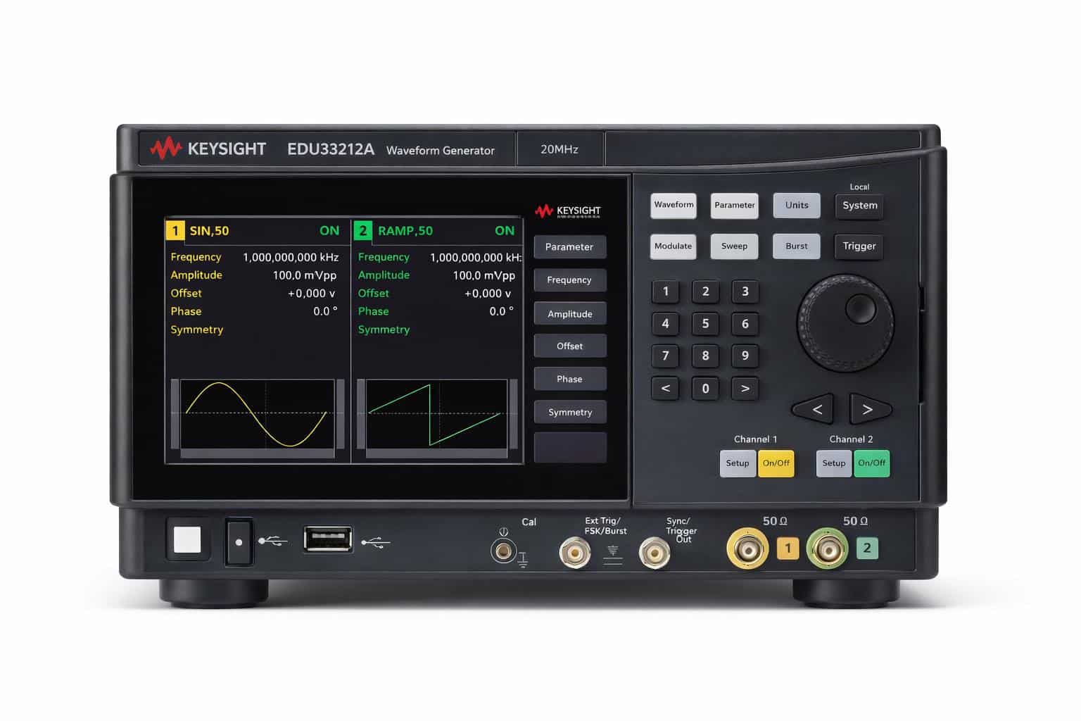 Máy phát sóng hàm Keysight EDU33212A 20 MHz hai kênh chính diện ảnh studio nền trắng
