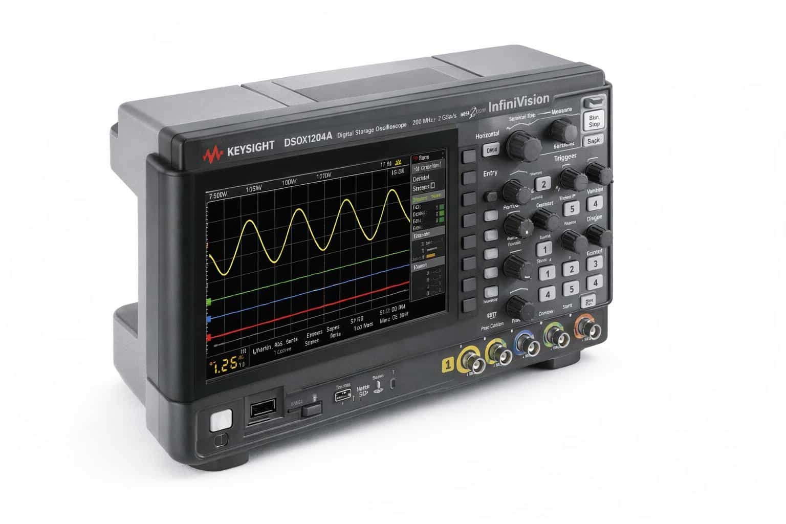 Máy hiện sóng 4 kênh Keysight DSOX1204A góc nghiêng ảnh studio nền trắng
