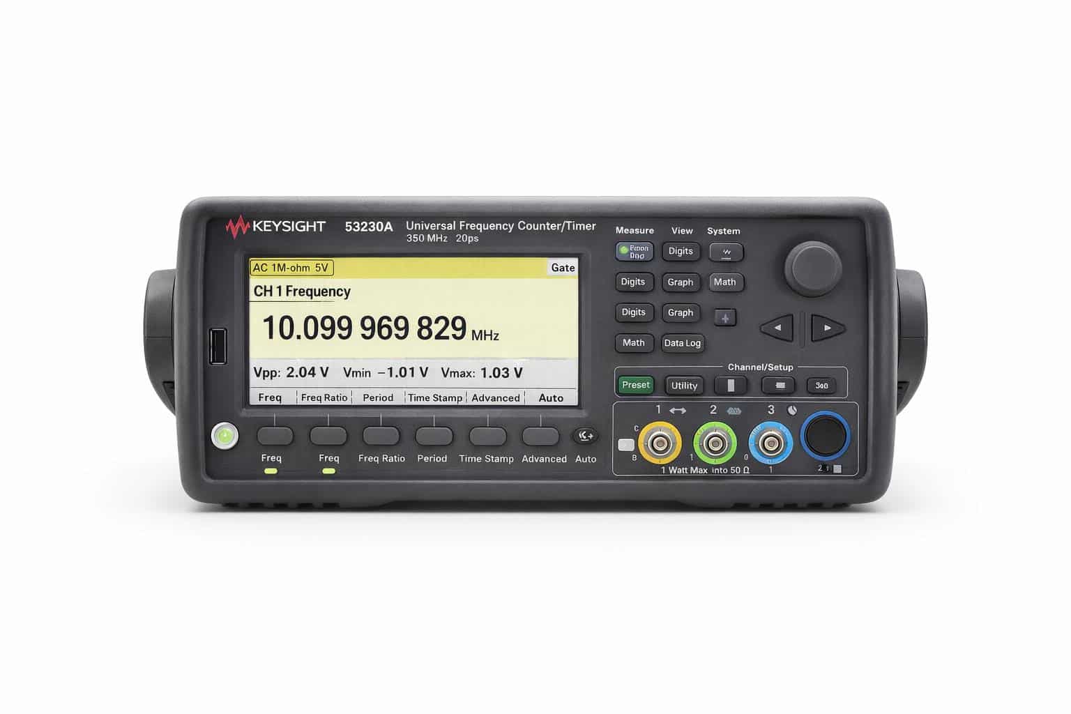 Máy đếm tần số Keysight 53230A 350 MHz phân giải 12 chữ số chính diện ảnh studio nền trắng