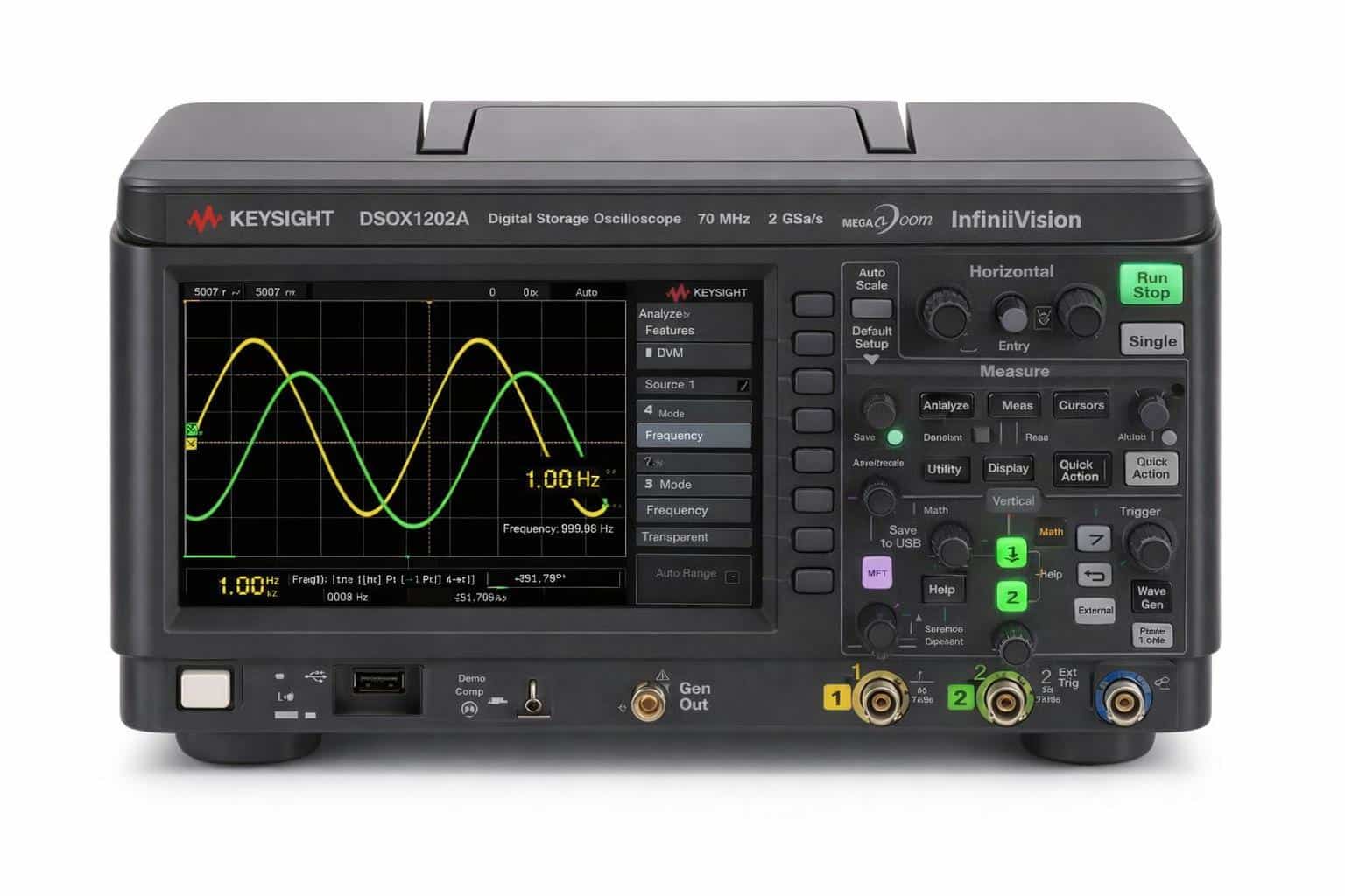Máy hiện sóng Keysight DSOX1202A 70 MHz hai kênh dòng InfiniiVision 1000 X-Series chính diện ảnh studio nền trắng