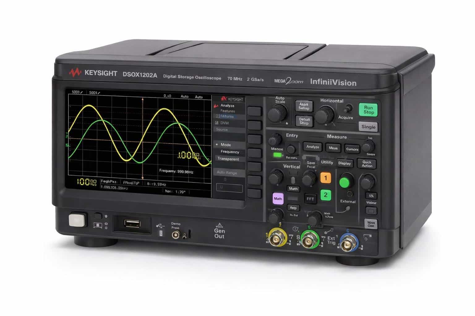 Máy hiện sóng Keysight DSOX1202A 70 MHz hai kênh góc nghiêng ảnh studio nền trắng