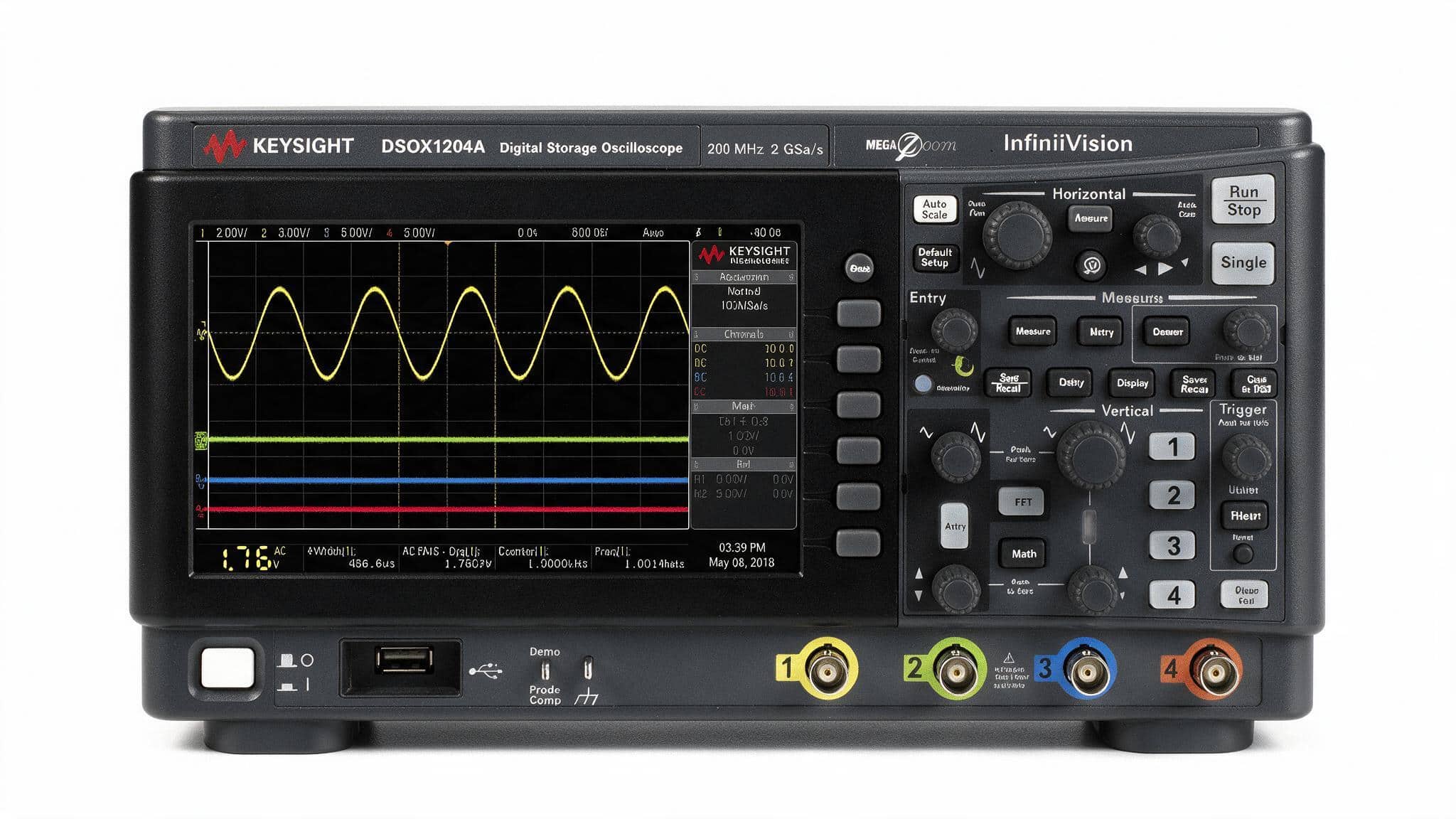 Máy hiện sóng Keysight DSOX1204A bốn kênh dòng InfiniiVision 1000 X-Series chính diện ảnh studio nền trắng