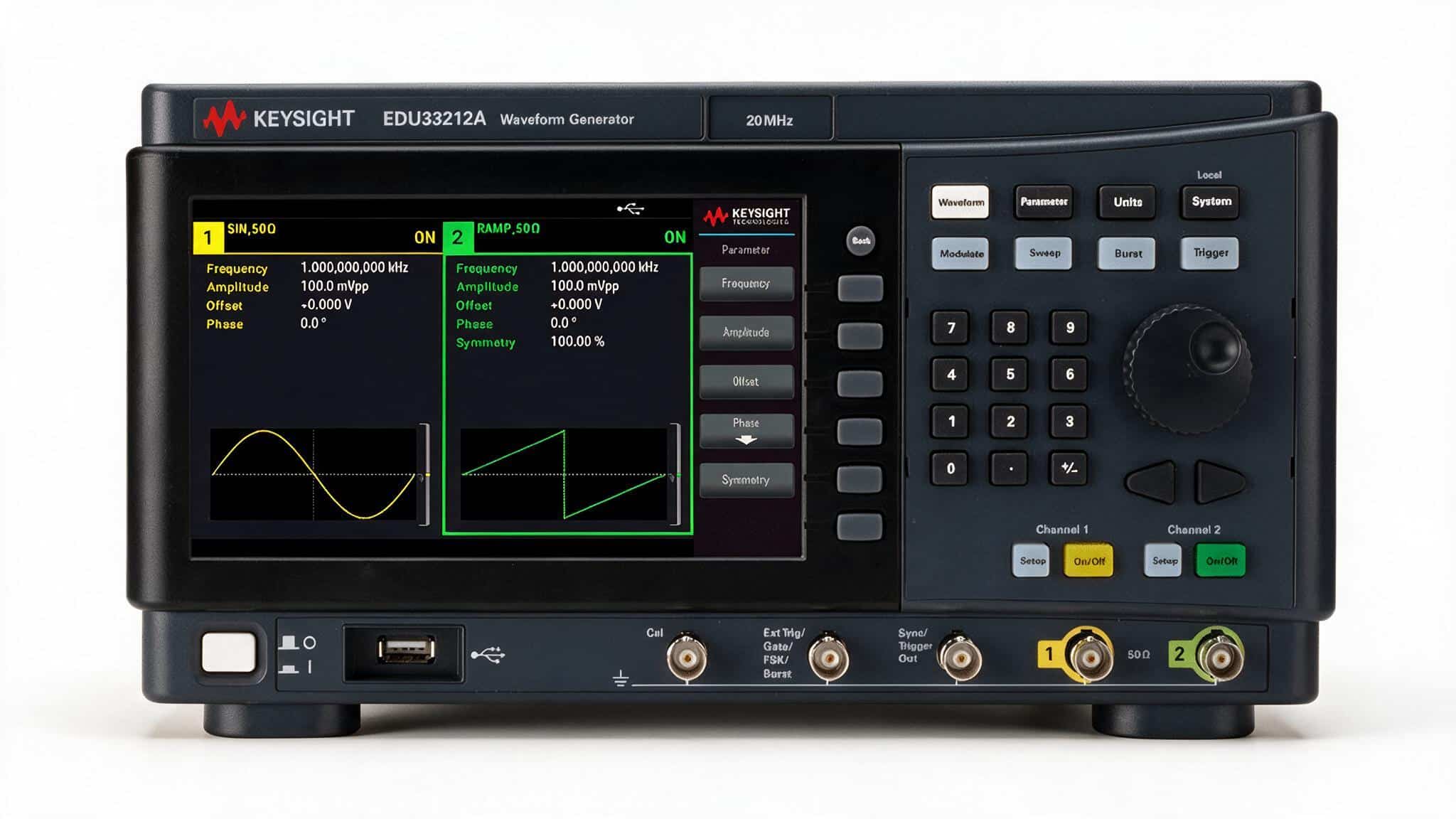 Máy phát sóng hàm Keysight EDU33212A 20 MHz hai kênh công nghệ Trueform chính diện ảnh studio nền trắng