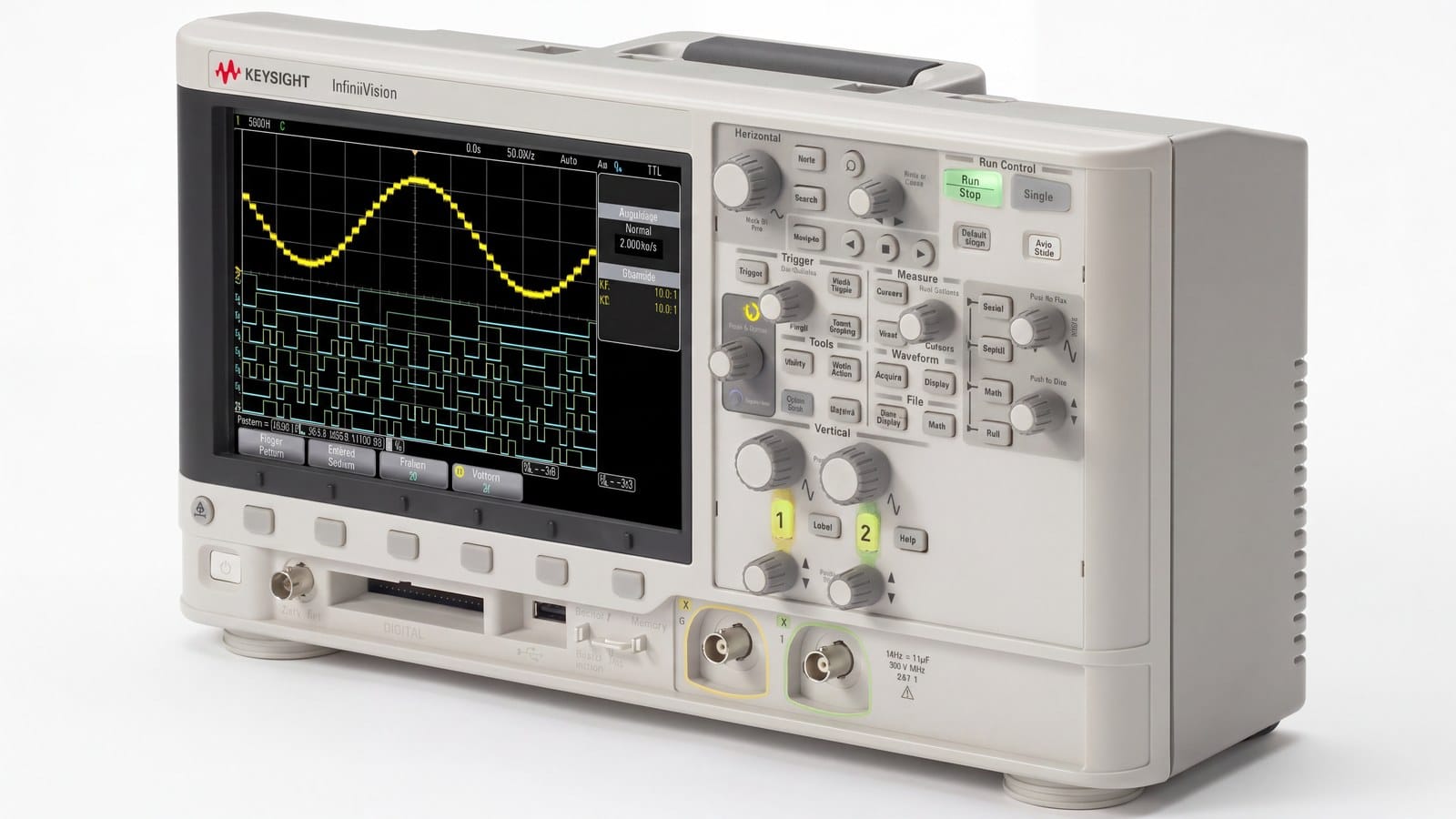 Cận cảnh màn hình 8,5 inch và cụm núm xoay của máy hiện sóng Keysight DSOX2002A ảnh studio nền trắng