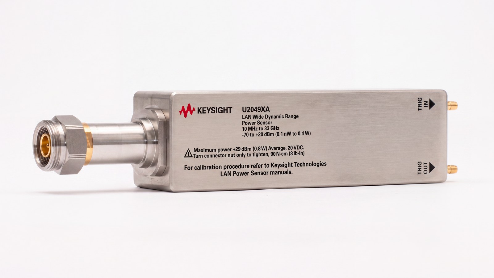 Toàn thân cảm biến công suất Keysight U2049XA với hai cổng TRIG IN và TRIG OUT ảnh studio nền trắng