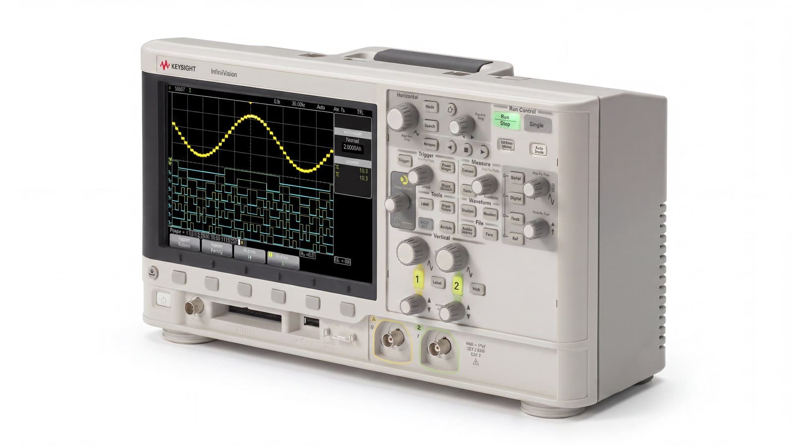 Máy hiện sóng Keysight DSOX2012A dòng InfiniiVision 2000 X-Series góc nghiêng ảnh studio nền trắng