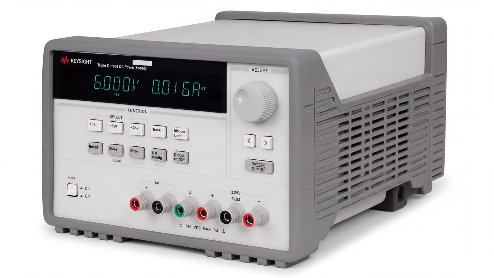Bộ nguồn DC 3 ngõ ra Keysight E3631A 80 W góc nghiêng ba phần tư ảnh studio nền trắng