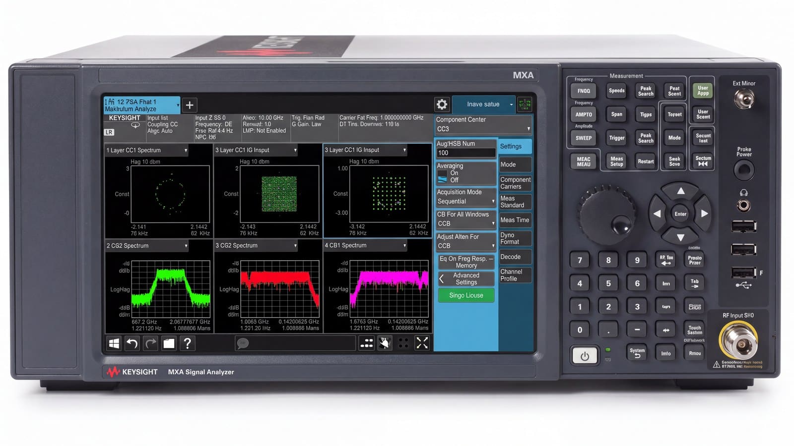 Cận cảnh mặt trước máy phân tích tín hiệu MXA Keysight N9020B với màn hình cảm ứng và cổng RF Input ảnh studio nền trắng