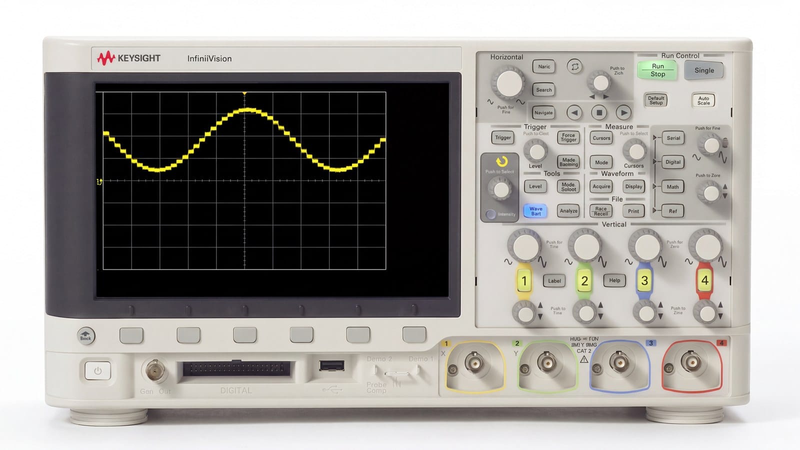 Mặt trước máy hiện sóng Keysight DSOX2004A với 4 ngõ vào BNC