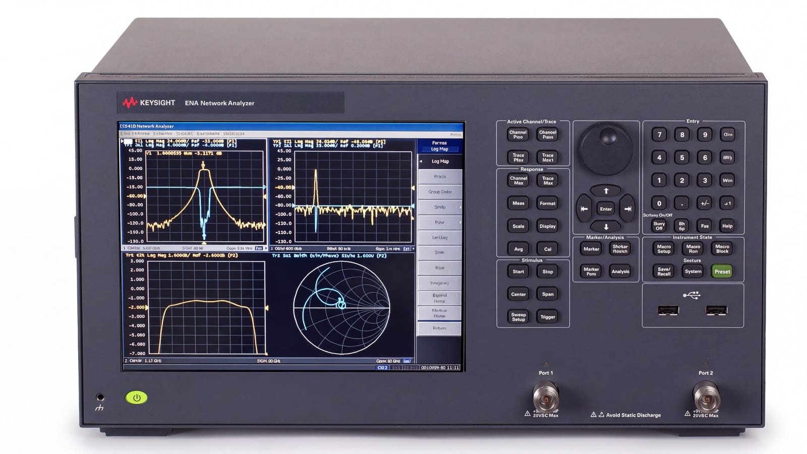 Mặt trước máy phân tích mạng Keysight E5061B với hai cổng đo