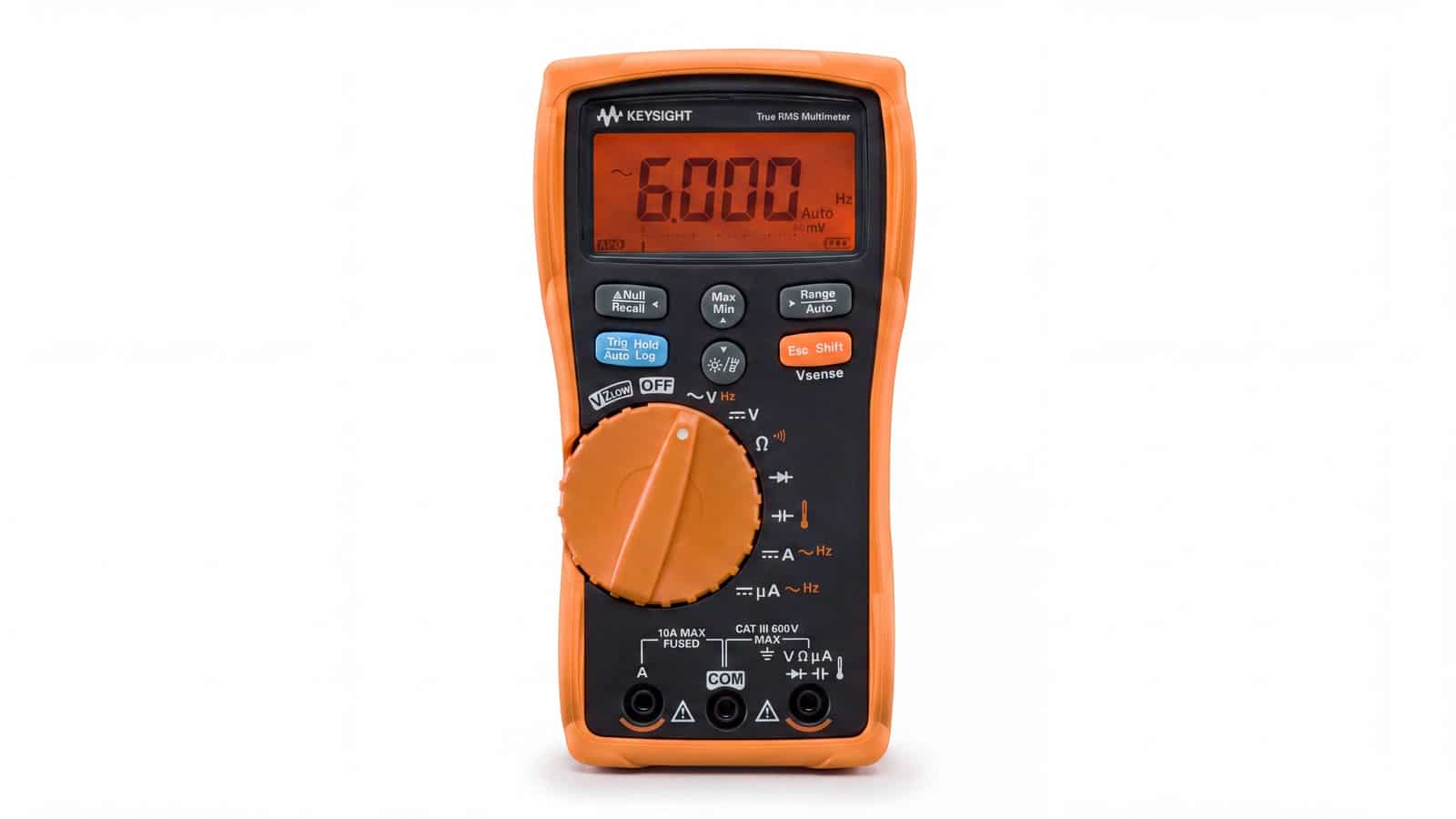 Mặt trước đồng hồ vạn năng Keysight U1233A với núm xoay và màn hình LCD