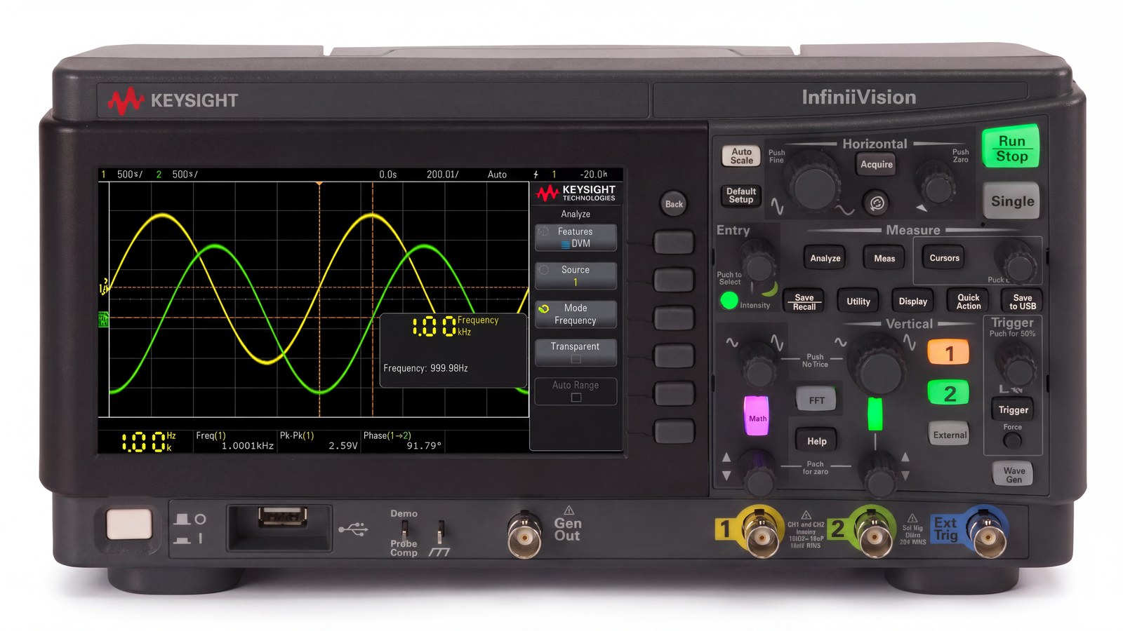 Màn hình 7 inch và mặt trước máy hiện sóng Keysight DSOX1202A